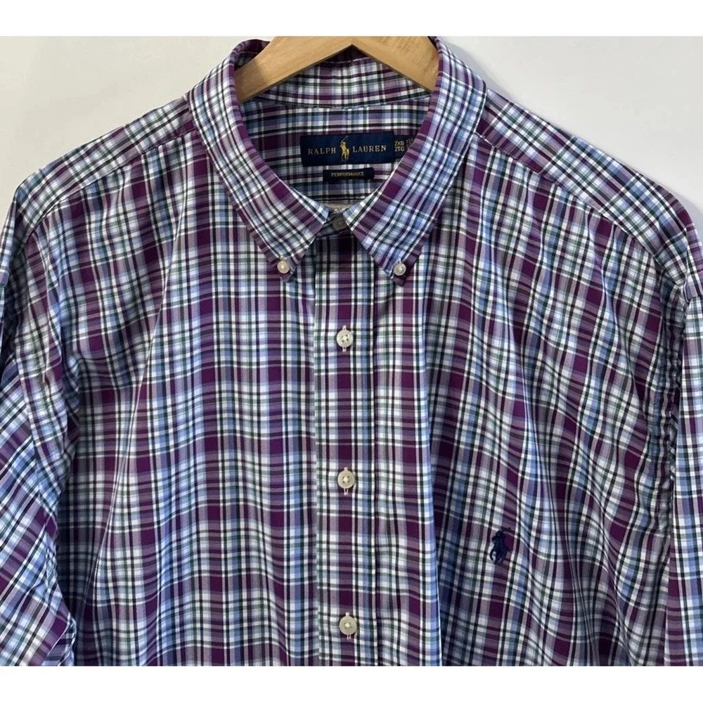 Mens Ralph Lauren Big & Tall Performance L/S Button Down Shirt Sz 2XB Nylon Blen